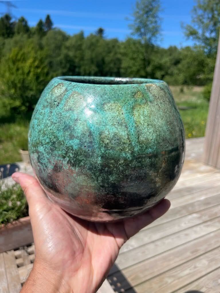 Raku skål teal